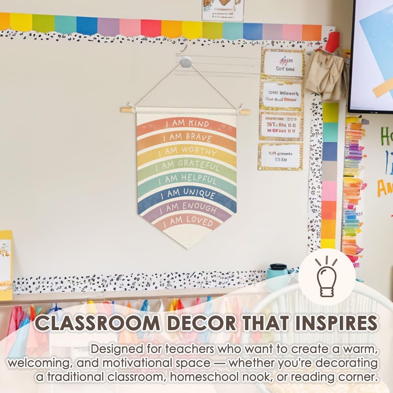 Wheatwin Boho Rainbow Classroom Decor, I Am Kind Brave Positive Affirmations Wall Hanging Pennant Flag Banner, Boho Inspirational Wall Decor for Kids Nursery Toddler Bedroom Classroom 15x11 Inch - Image 3